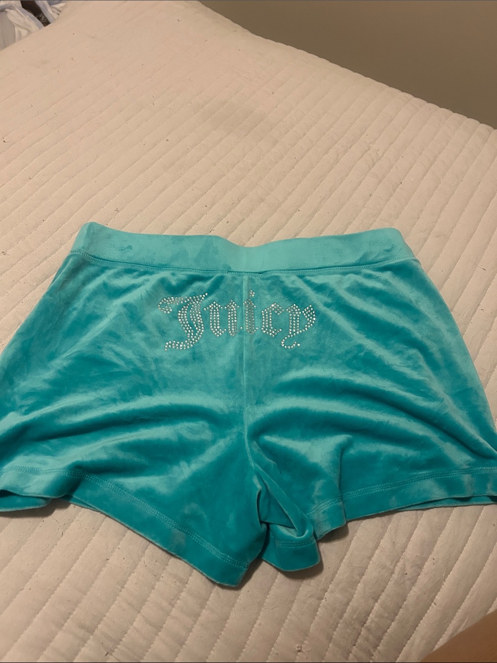 Juicy Couture Turquoise Velour Rhinestone Logo Shorts